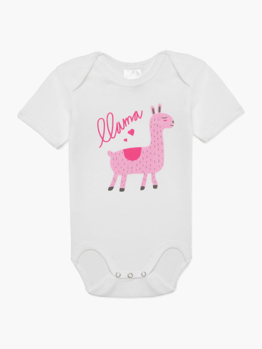 Minerva Lovely Lama Short-Sleeved White-fuchsia 2pcs