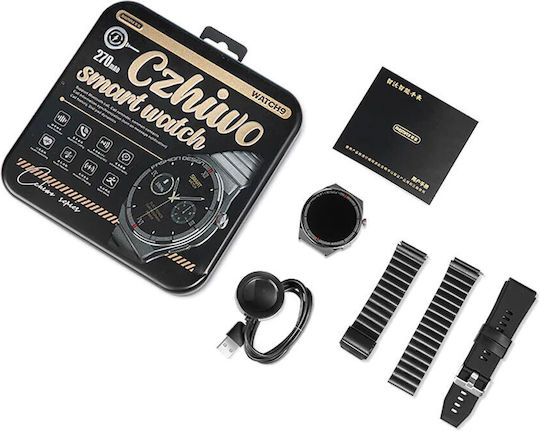 Remax Czhiwo Watch 9 Stainless Steel 52mm με Παλμογράφο (Μαύρο)