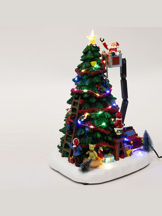 Illuminated Tree with Santa Claus Decoration, Music, Motion, Transformer 23.3x19x32cm