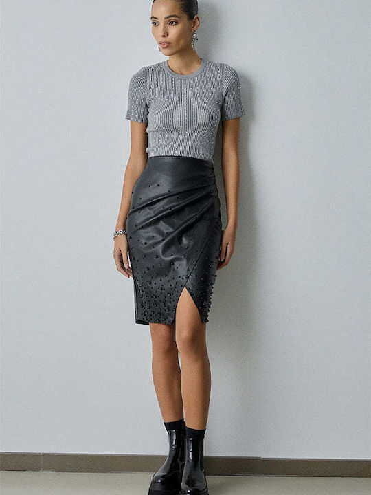 BSB Leather Midi Envelope Skirt Black