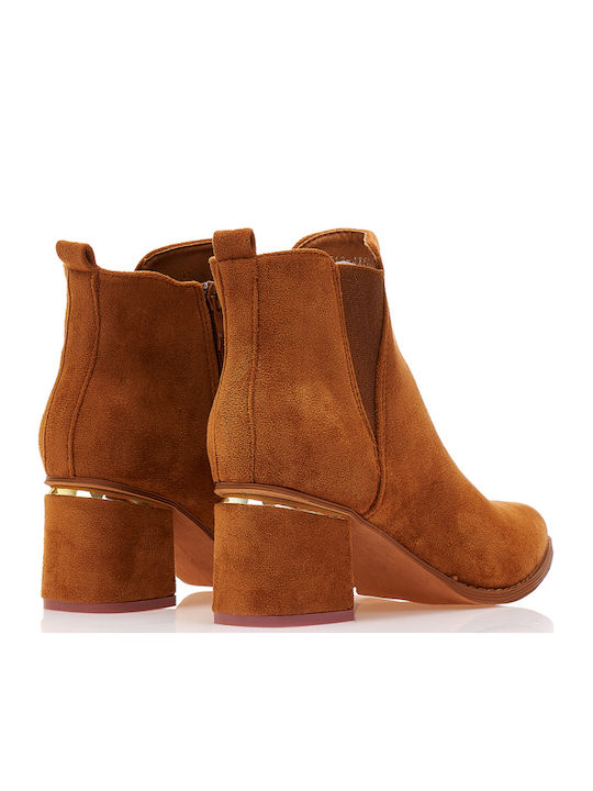 Suede Women's Ankle Boots with Medium Heel Brown
