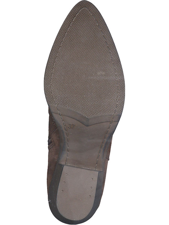 Leder Damen Cowboy-Stiefeletten mit mittlerem Absatz Braun