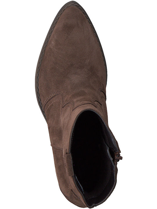 Leder Damen Cowboy-Stiefeletten mit mittlerem Absatz Braun