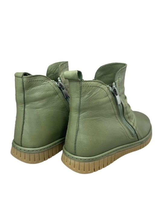 Leder Stiefeletten Damen Khaki