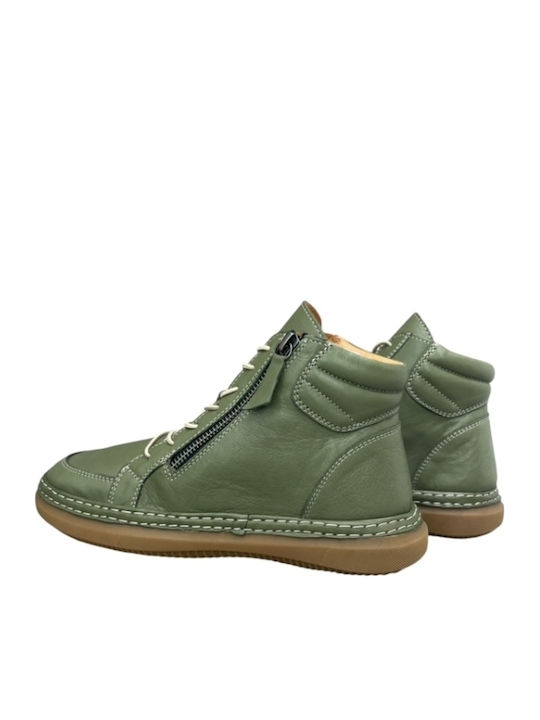 Leder Stiefeletten Damen Grün