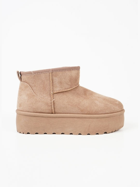 Suede Women's Ankle Boots with Fur Brown