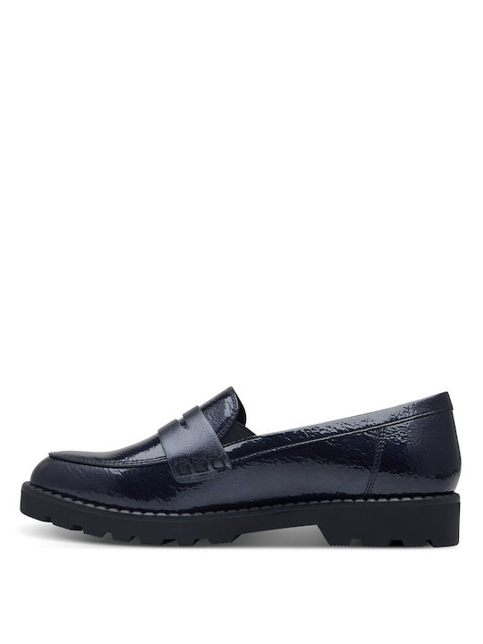 Tamaris Patent Leather Women's Loafers in Navy Blue Color