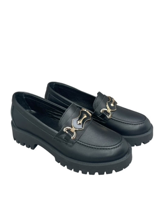 Leather Women's Loafers in Black Color
