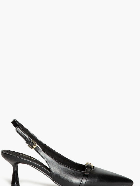 Corina Pointed Toe Black Medium Heels with Strap