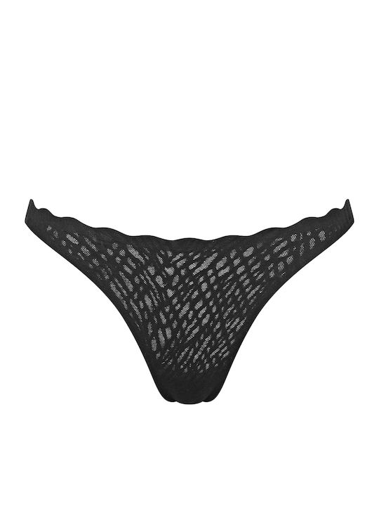 Feel Bliss Γυναικείο String χωρίς Ραφές με Δαντέλα Μαύρο