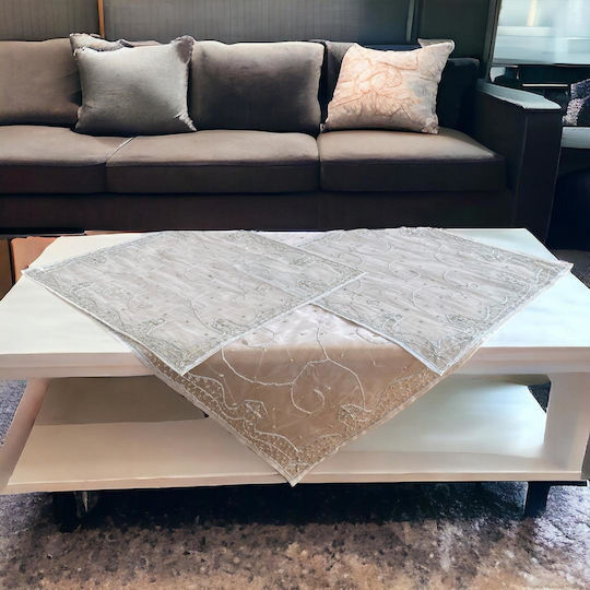 Set de față de masă Linea Home în carouri cu broderie Argintiu 100x100cm
