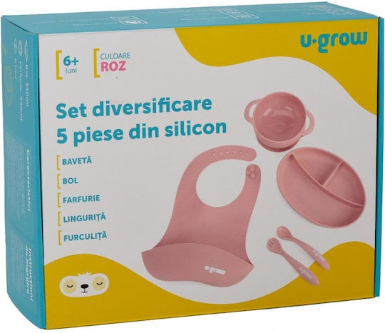 U-Grow Σετ Φαγητού από Σιλικόνη Ροζ 5τμχ