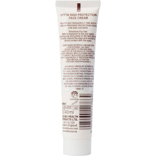 Malibu Wasserdicht Sonnenschutz Gesicht SPF30 40ml