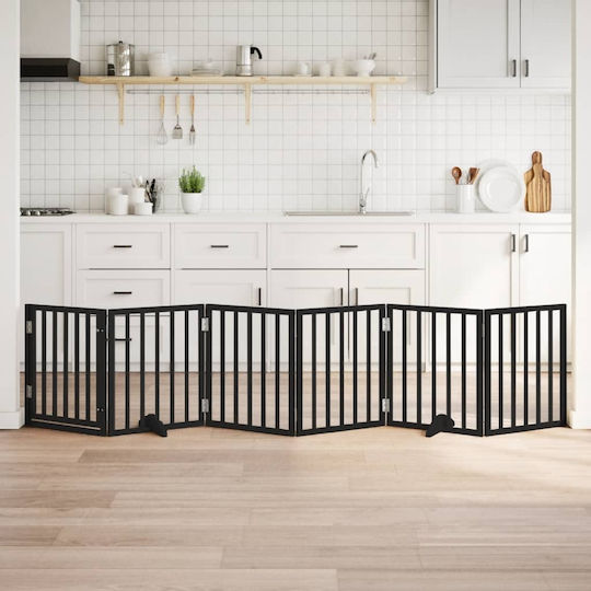Vidaxl Преграда за кучета, сгъваема, 6 панела, 300 см, топола, черна