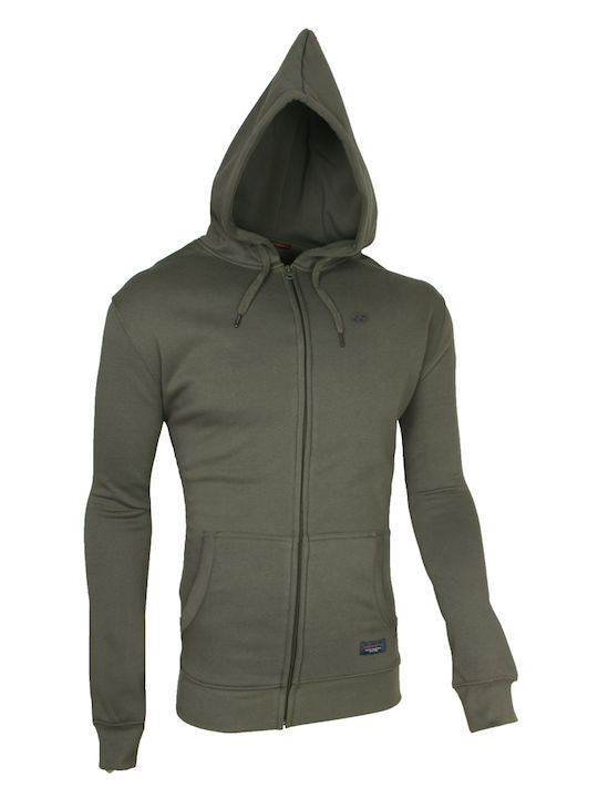 Double Men's Sweatshirt Jacket with Hood Haki