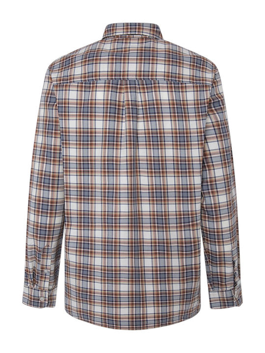 Drop 2 Macberth Long Sleeve Cotton Shirt in Regular Fit Checked Rust Orange