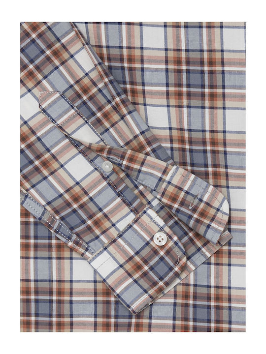 Drop 2 Macberth Long Sleeve Cotton Shirt in Regular Fit Checked Rust Orange