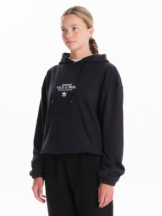 Emerson Women's Cropped Hooded Fleece Sweatshirt Black