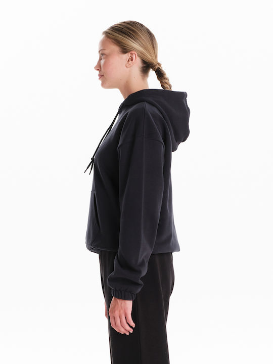 Gekürzt Damen Sweatshirt Kapuzen Schwarz