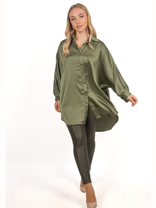 Ellen Women's Satin Long Sleeve Shirt olive oil