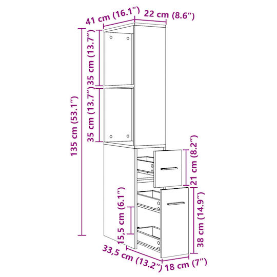 vidaXL Στήλη Μπάνιου Τοίχου Μ22xΒ41xΥ135cm Καφέ