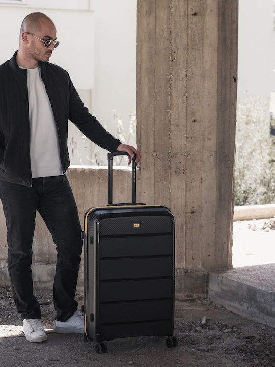 CAT Nested Large Travel Suitcase Hard Black with 4 Wheels Height 70cm 84379-01
