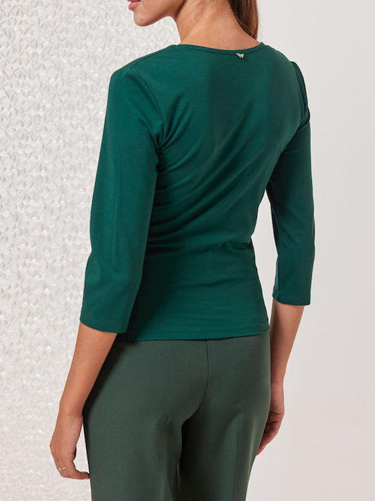 Enzzo Damen Bluse mit 3/4 Ärmel Green