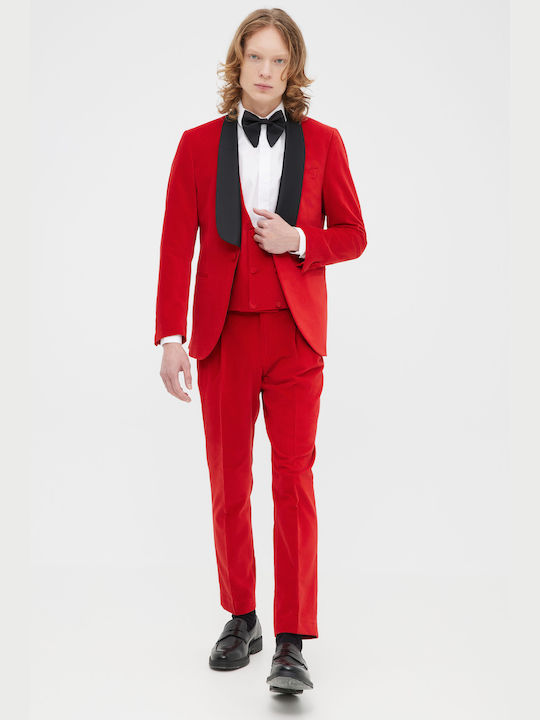 Aristoteli Bitsiani Men's Winter Suit Slim Fit Red