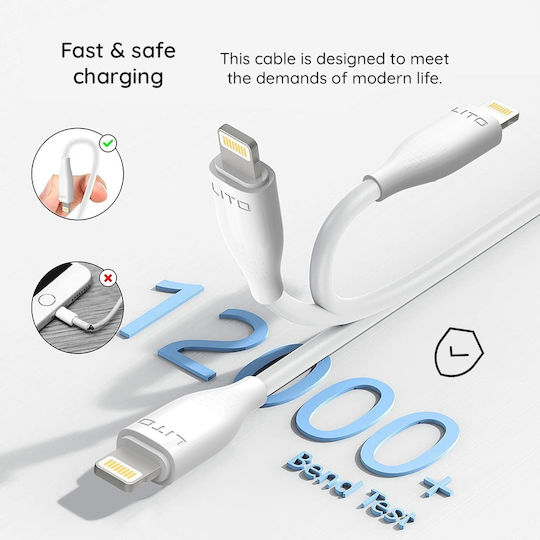 Lito USB-A to Lightning Cable 60W Λευκό 1m