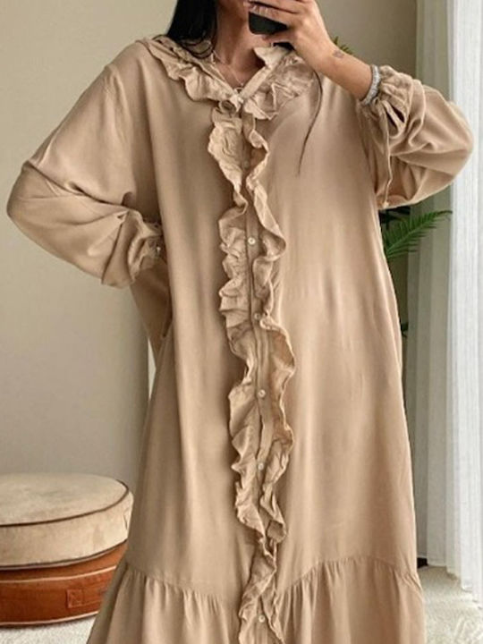 Summer Dress with Ruffle Beige