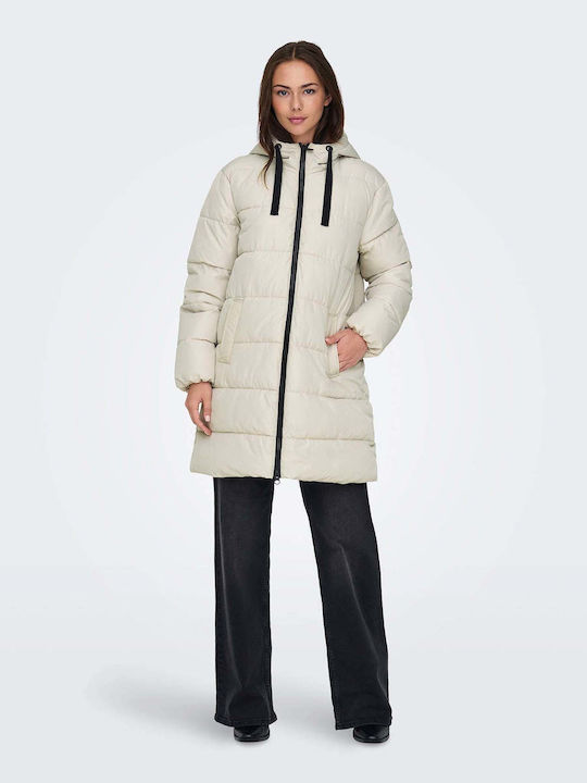 Only Women's Short Puffer Jacket for Winter Ecru