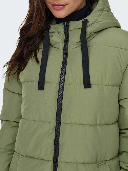 Only Women's Short Puffer Jacket for Winter Green