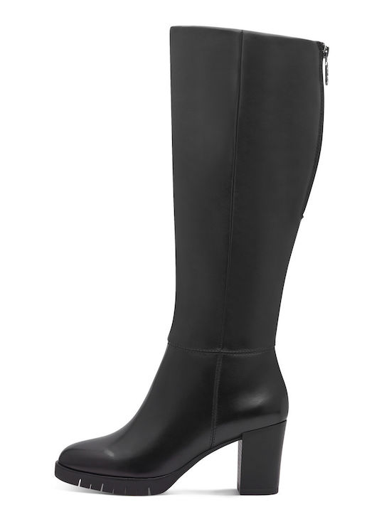 Leather Medium Heel Women's Boots with Zipper / Rubber Black