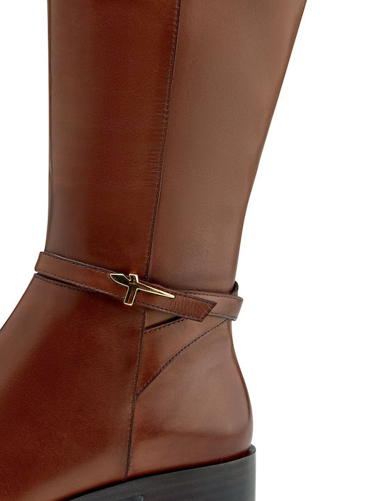 Leather Women's Boots with Zipper / Rubber Brown