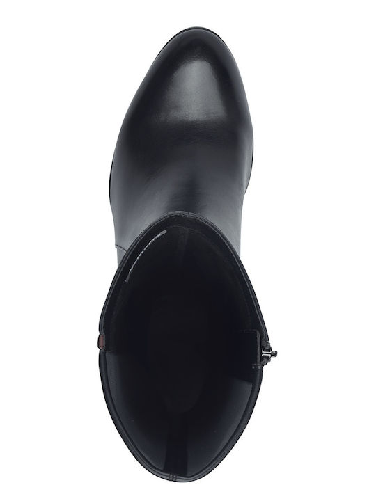 Leder Damenstiefel mit hohem Absatz Schwarz