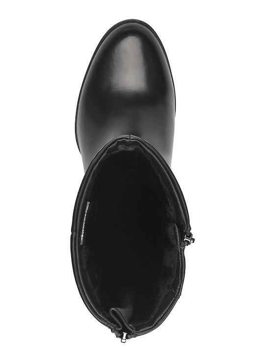 Leather Medium Heel Women's Boots with Zipper / Rubber Black