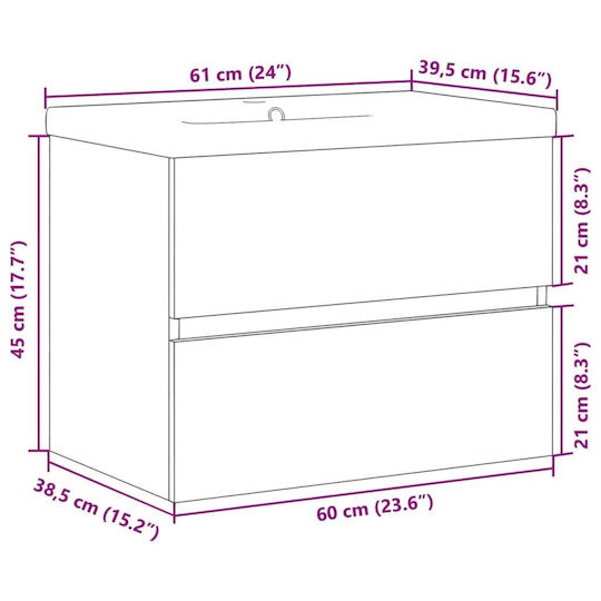 vidaXL Countertop with Sink L60xW45xH38.5cm Gray