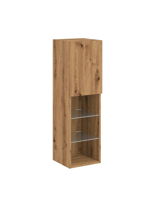 Wall Living Room Display Cabinet made of Particleboard with Glass & Lighting Coffee 30.5x30x102cm