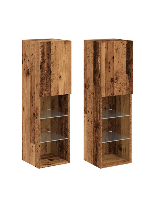 Wall Living Room Display Cabinet made of Particleboard with Glass & Lighting Coffee 30.5x30x102cm