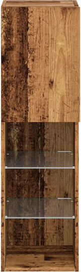 Wall Living Room Display Cabinet made of Particleboard with Glass & Lighting Coffee 30.5x30x102cm
