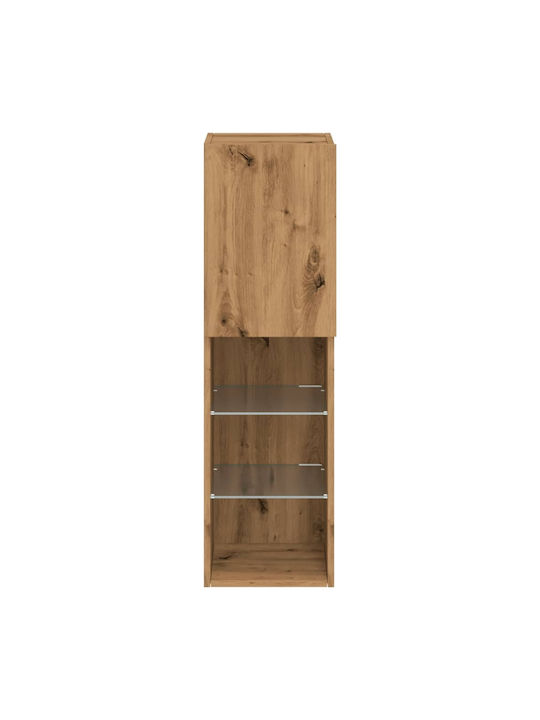 Wall Living Room Display Cabinet made of Particleboard with Glass & Lighting Coffee 30.5x30x102cm