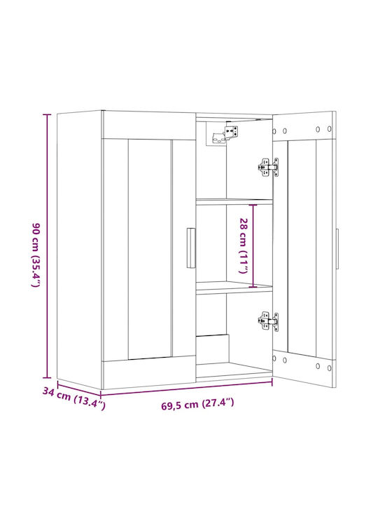 Wand Wohnzimmer Vitrine aus Spanplatte mit Glas Coffee 69.5x34x90cm