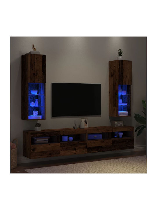 Wand Wohnzimmer Vitrine aus Spanplatte mit Glas & Beleuchtung Coffee 30.5x30x102cm