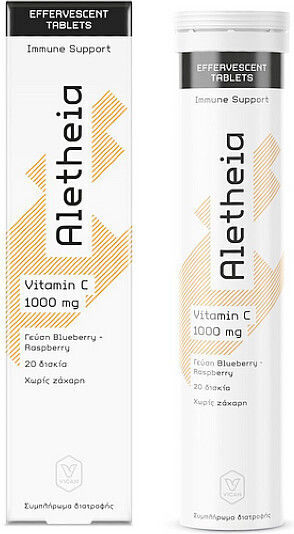 Vican Aletheia Daily Multivitamin Multivitamin Orange Flavor 20 Effervescent Tablets & Vitamin C 1000mg Blueberry-Raspberry Flavor 20 Effervescent Tablets for Immune System Boost 1000mg