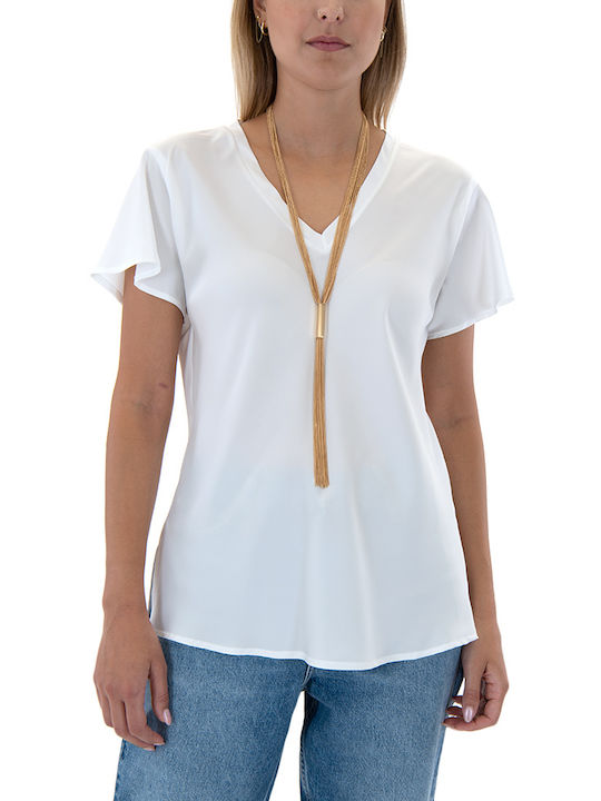 C. Manolo Women's T-shirt with V Neckline White (White)