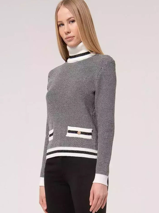 Bluze Damă cu Guler Înalt Alb/negru