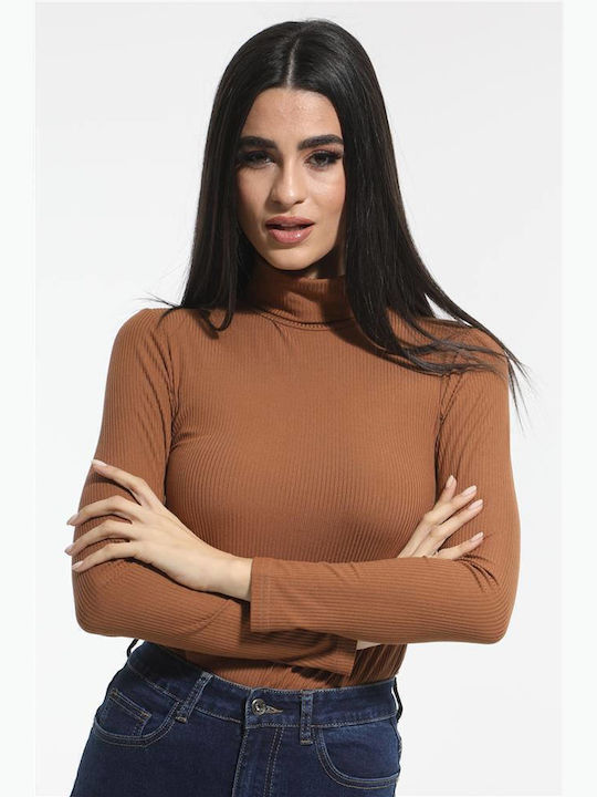 Damen Bluse Rollkragenpullover Tabac Brown