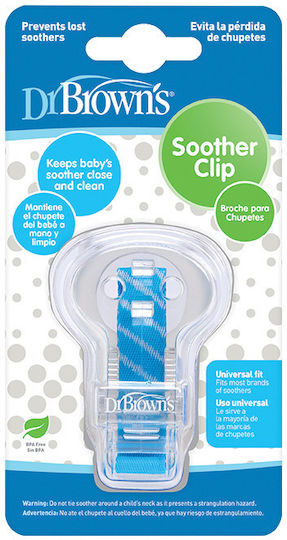 Dr. Brown's Pacifier Ribbon Made of Fabric Striped Light Blue Blue