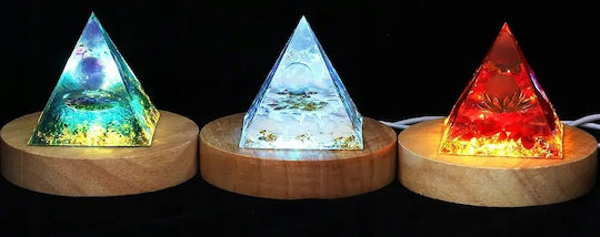 Orgonite Pyramid + Led Lamp Base 5cm Crystal Stones Amulet 5cm Hx15