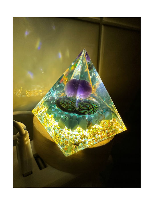 Piramidă Orgonit + Bază Lampă Led 5cm Pietre de Cristal Amuletă 5cm Hx15